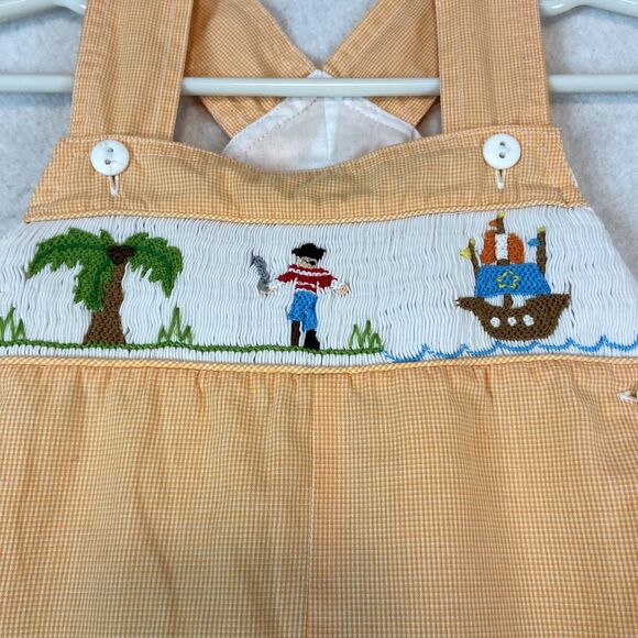 Petit Ami Smocked Romper Pirate Baby Boy Sz 18M Orange Beach Coastal Maritime - Picture 2 of 4